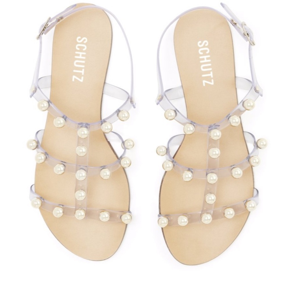 Schultz Yarin Clear Sandals w Gold Studs NIB 7.5